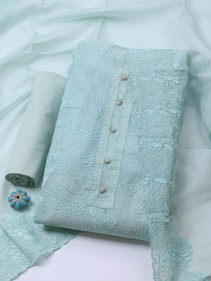Embroidered Chanderi Unstitched Suit With Dupatta