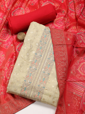 Embroidered Chanderi Unstitched Suit With Dupatta