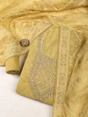 Neck Embroidery Chanderi Unstitched Suit With Dupatta