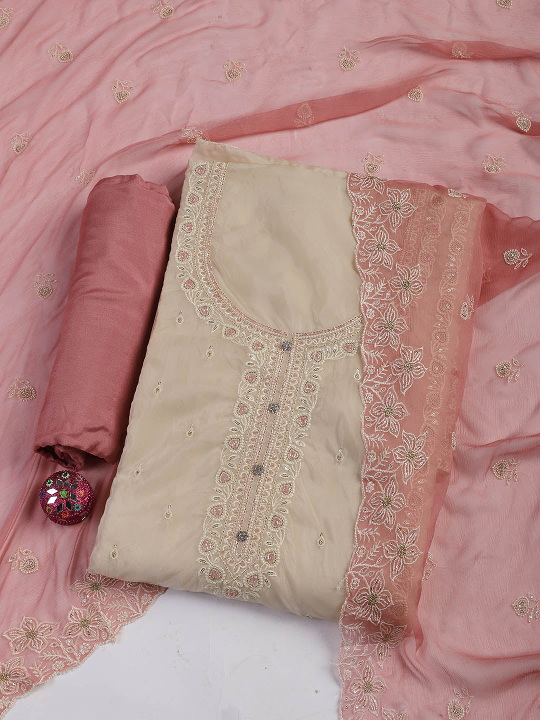 Embroidered Organza Unstitched Suit Piece With Dupatta