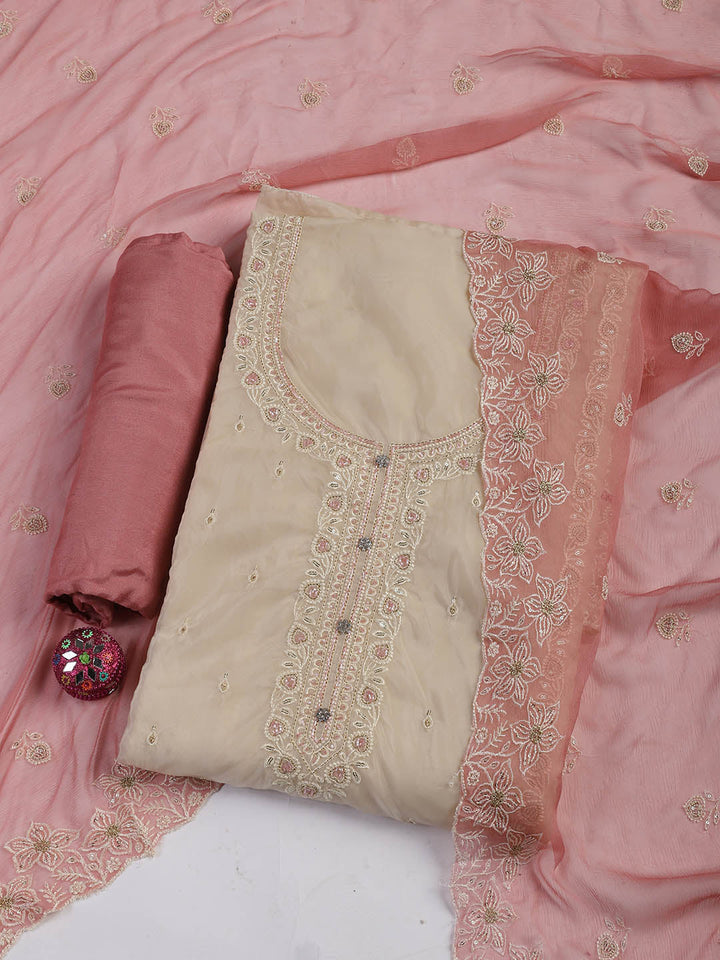 Embroidered Organza Unstitched Suit Piece With Dupatta