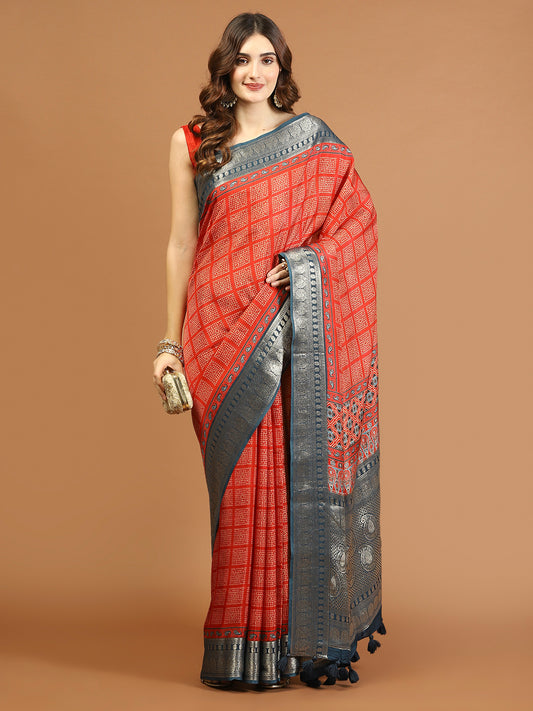 Abstract Print Art Silk Handloom Saree