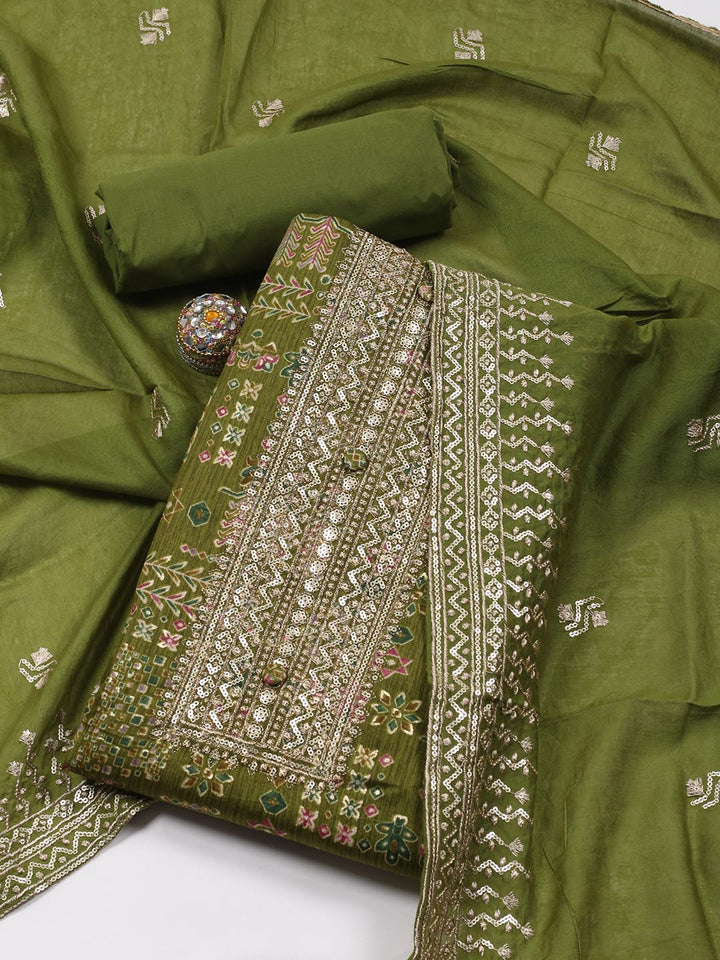 Embroidered Cotton Blend Unstitched Suit Piece With Dupatta