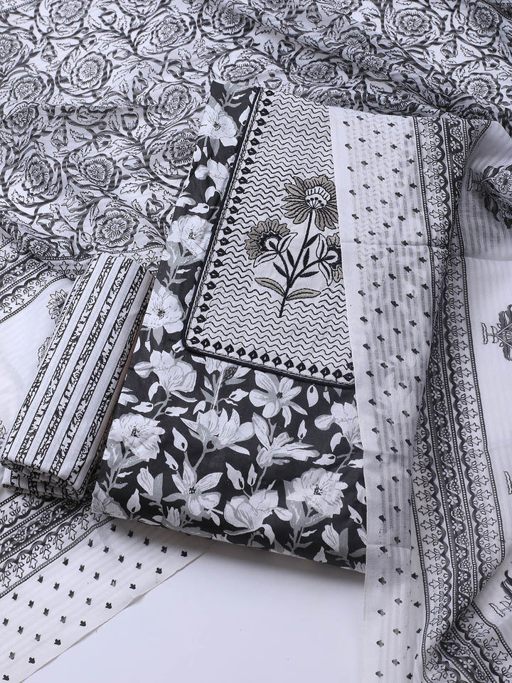 Printed Cotton Blend Unstitched Suit With Dupatta