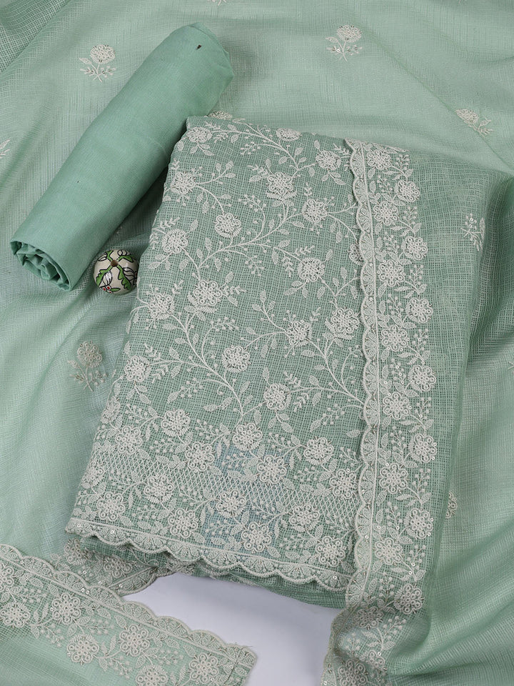 Embroidered Cotton Blend Unstitched Suit Piece With Dupatta