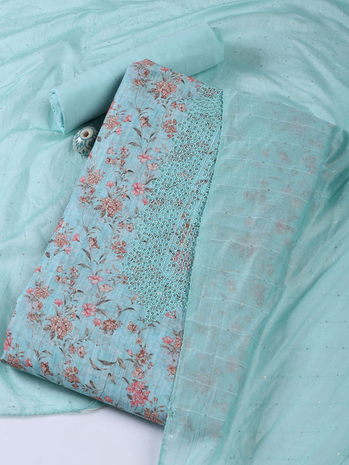 Neck Embroidery Linen Unstitched Suit With Dupatta