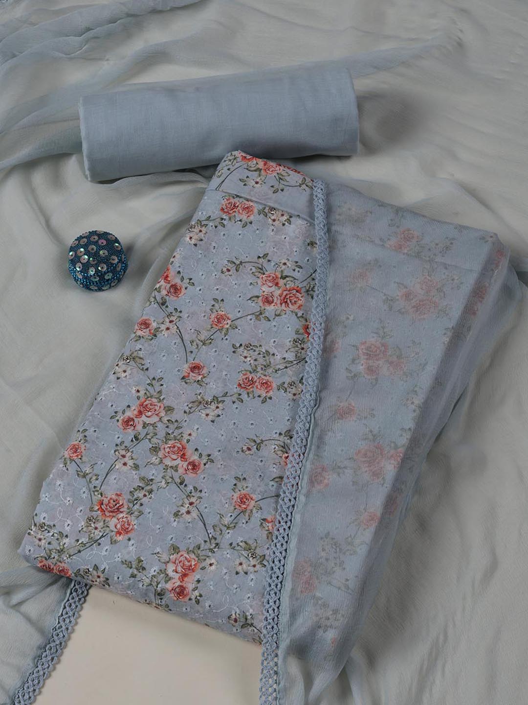 Schiffli Printed Cotton Blend Unstitched Suit Piece With Dupatta