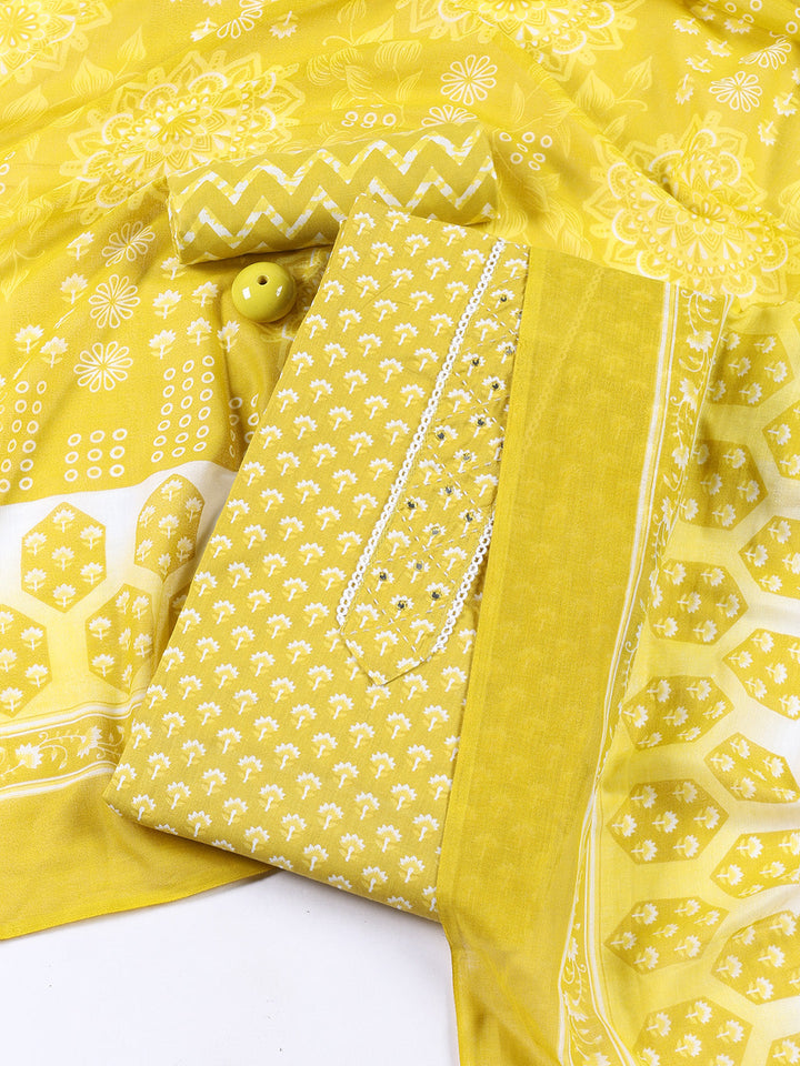 Neck Patti Cotton Blend Unstitched Suit With Dupatta