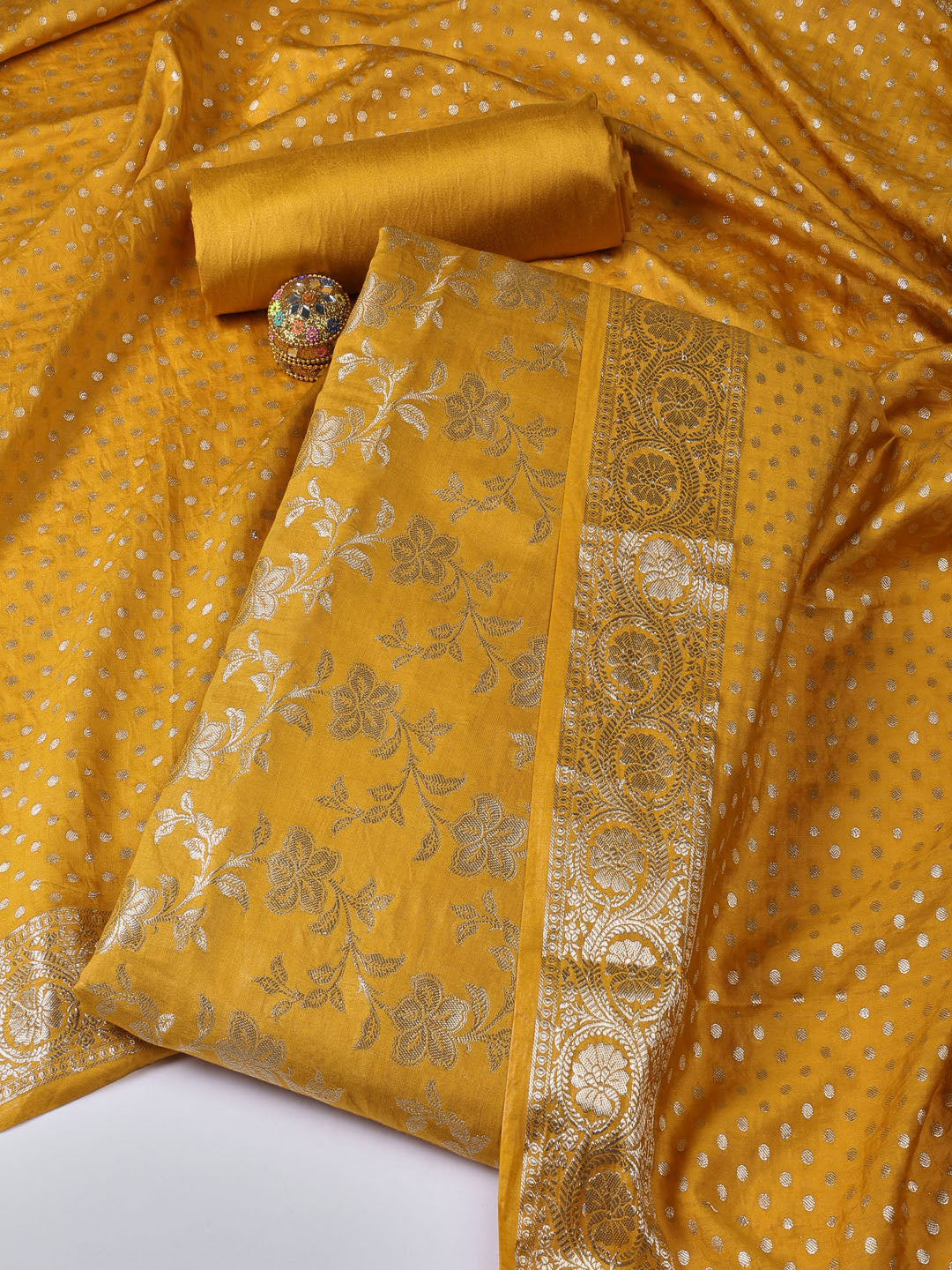 Floral Woven Chanderi Unstitched Suit With Dupatta