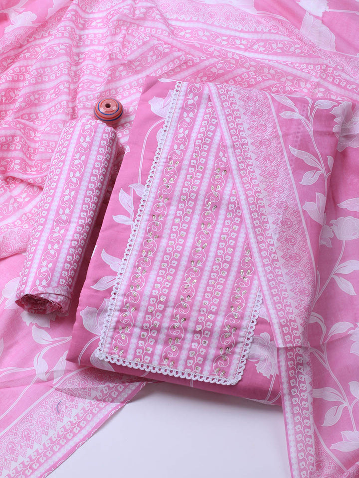 Printed Cotton Blend Unstitched Suit With Dupatta