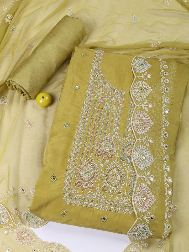 Embroidered Chanderi Unstitched Suit Piece With Dupatta