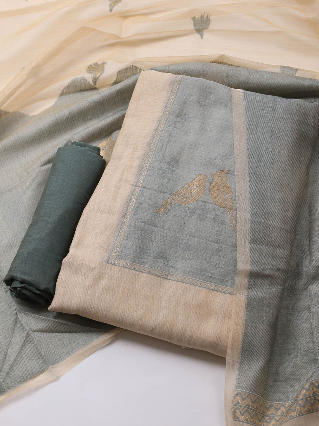 Jamdhani Chanderi Unstitched Suit Piece With Dupatta