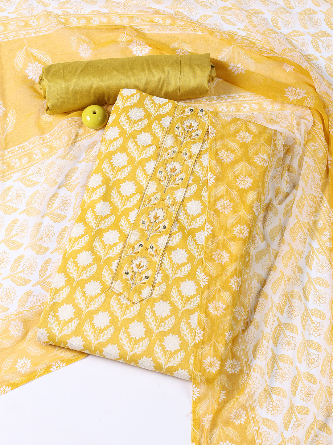Printed Cotton Blend Unstitched Suit With Dupatta