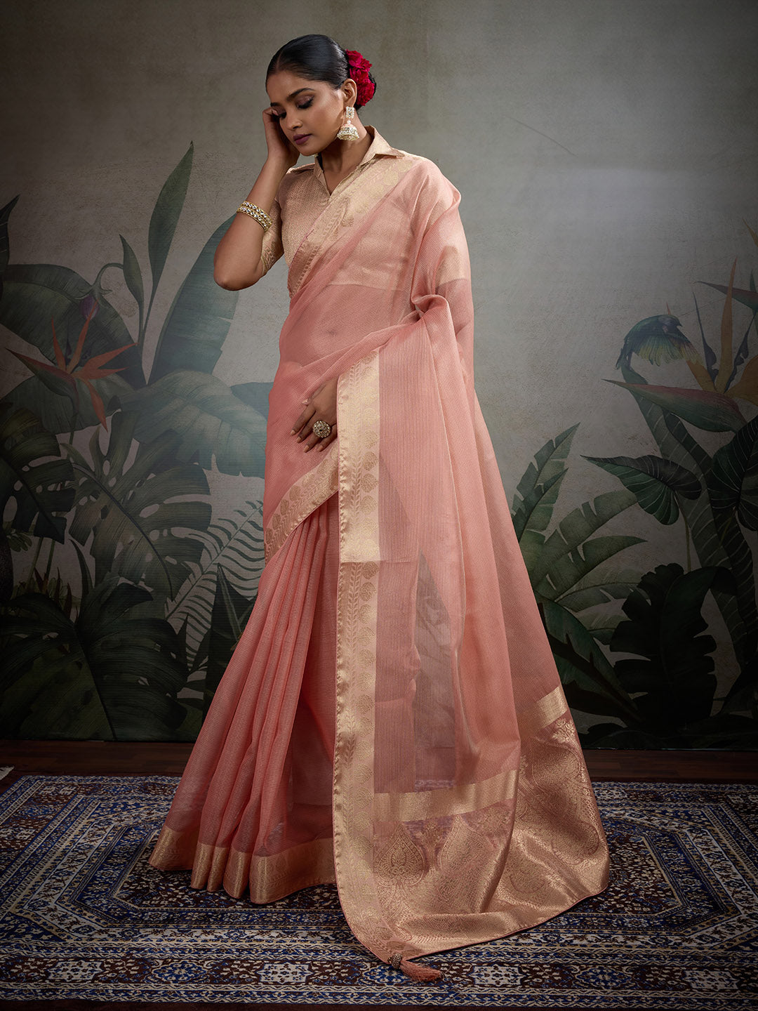Woven Border Plain Art slik Saree