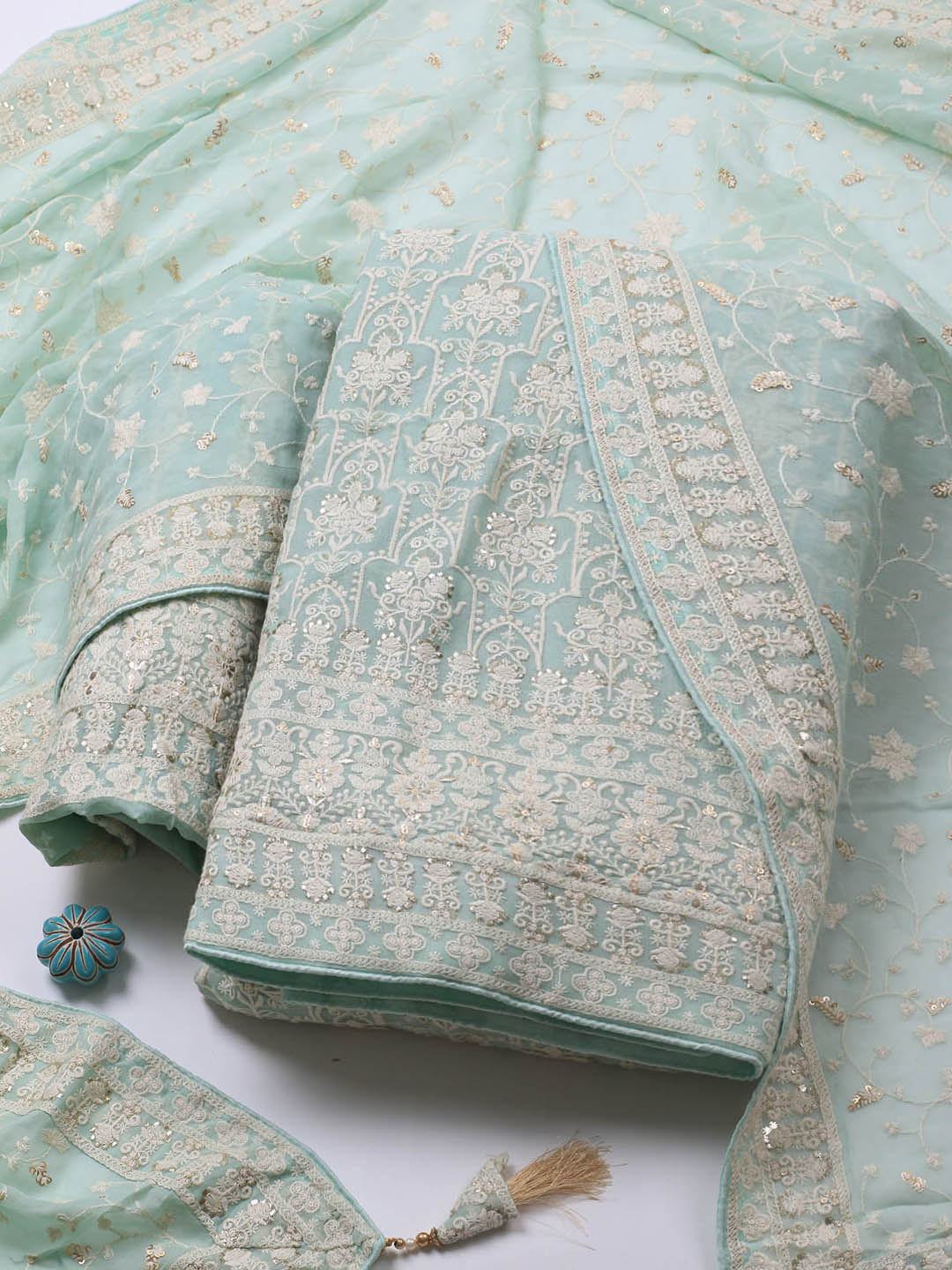 Embroidered Georgette Unstitched Suit Piece With Dupatta