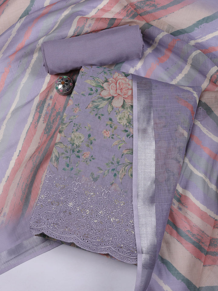 Printed Linen Unstitched Suit Piece With Dupatta