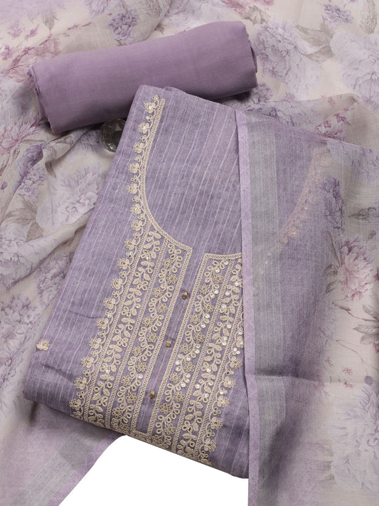 Neck Embroidered Tissue Unstitched Suit With Dupatta