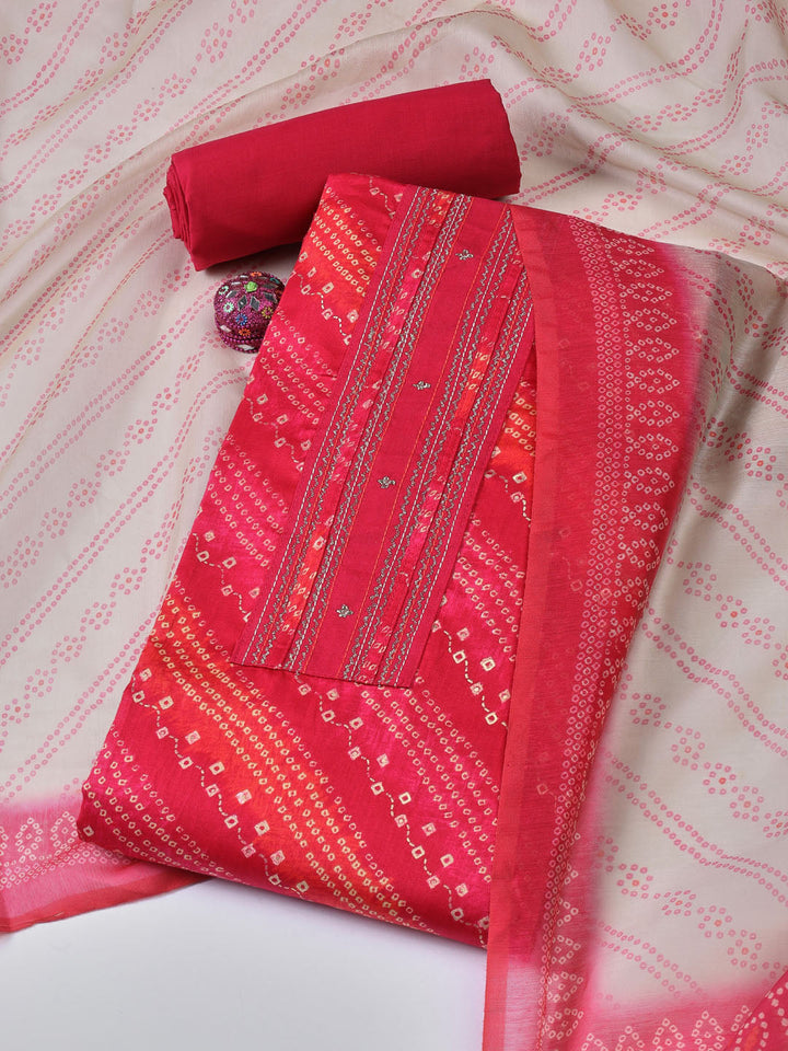 Peinted Cotton Blend Unstitched Suit With Dupatta