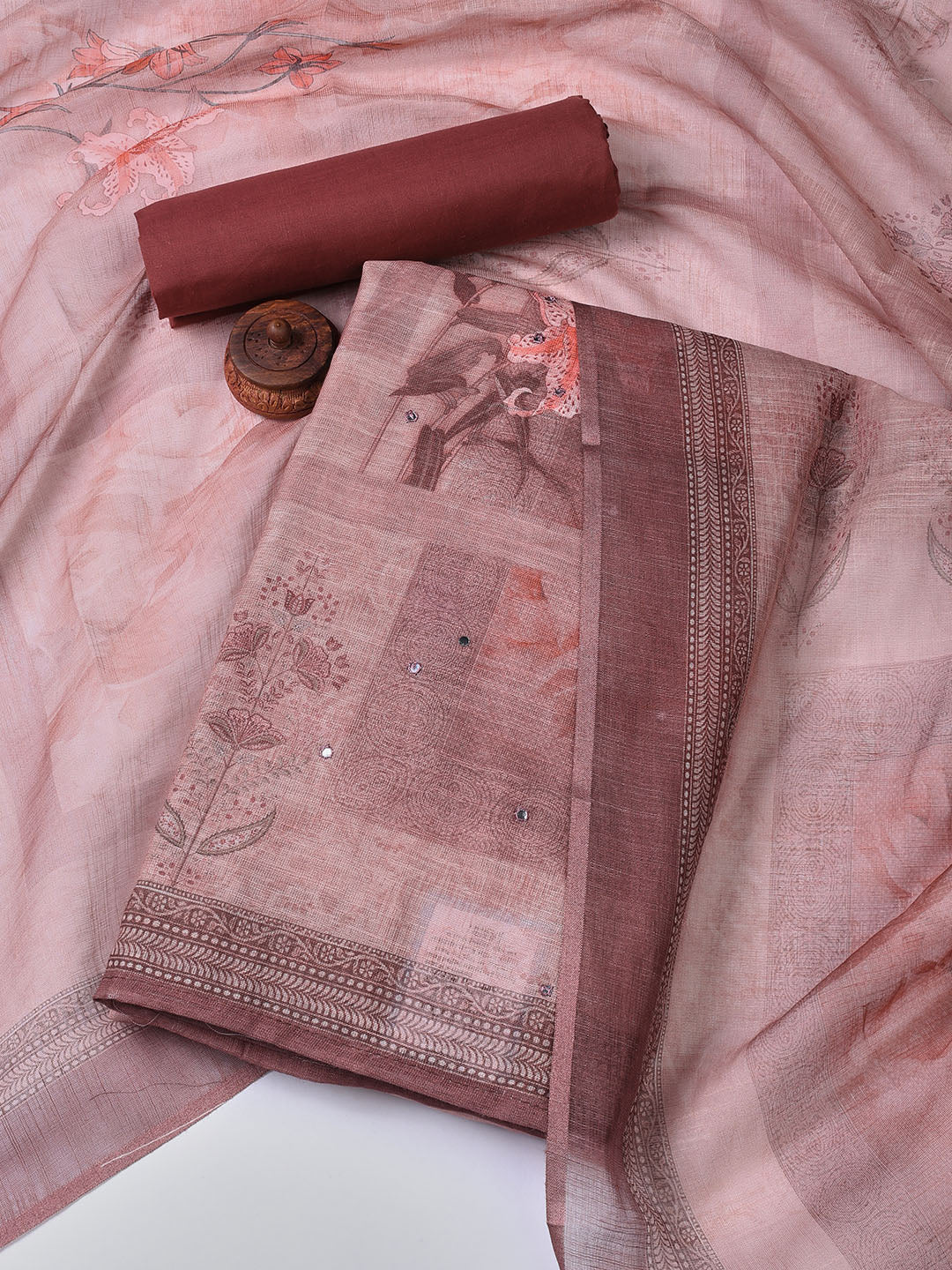 Floral Printed Linen Unstitched Suit With Dupatta