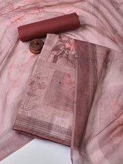 Floral Printed Linen Unstitched Suit With Dupatta