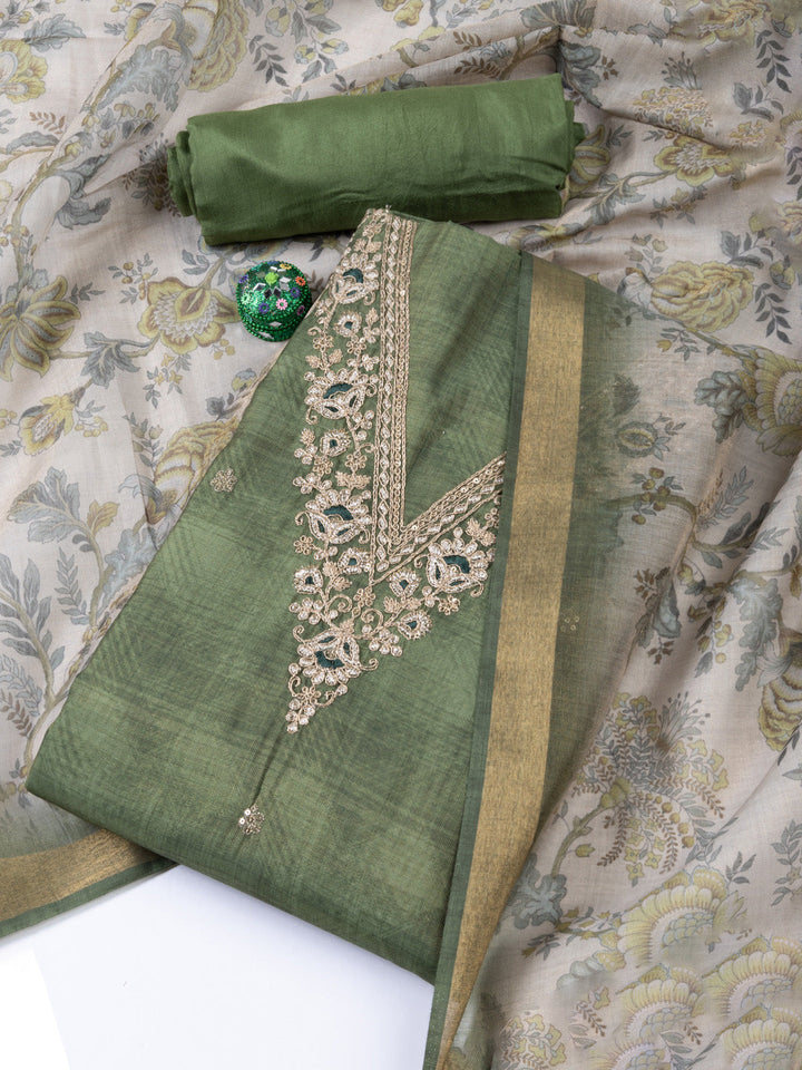 Neck Embroidered Chanderi Unstitched Suit With Dupatta