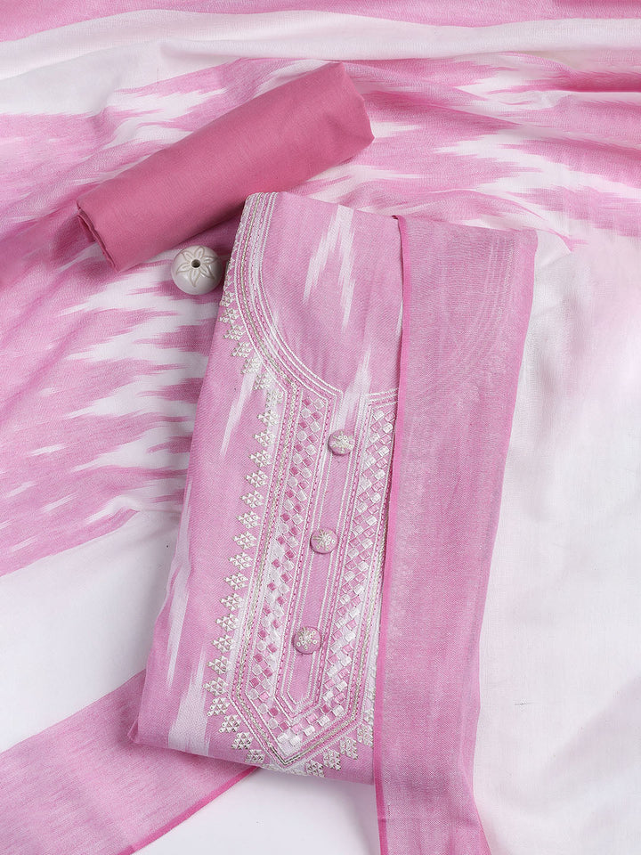 Neck Embroidered Cotton Blend Unstitched Suit Piece With Dupatta