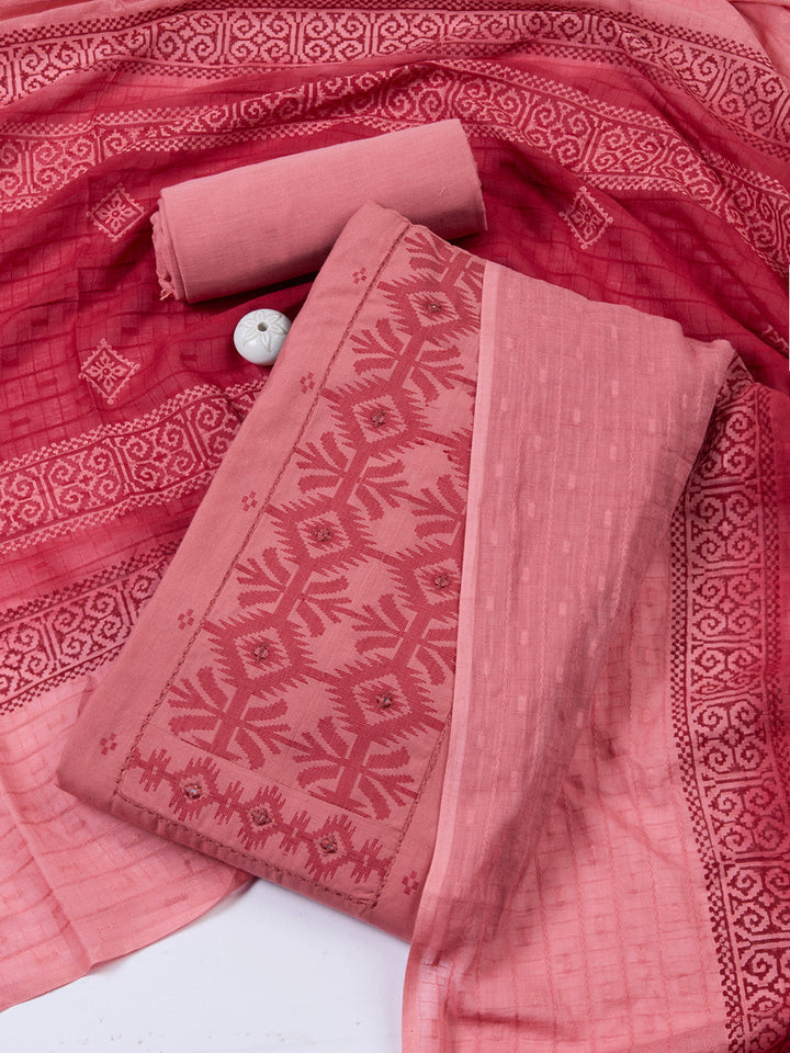 Printed Cotton Blend Unstitched Suit Piece With Dupatta