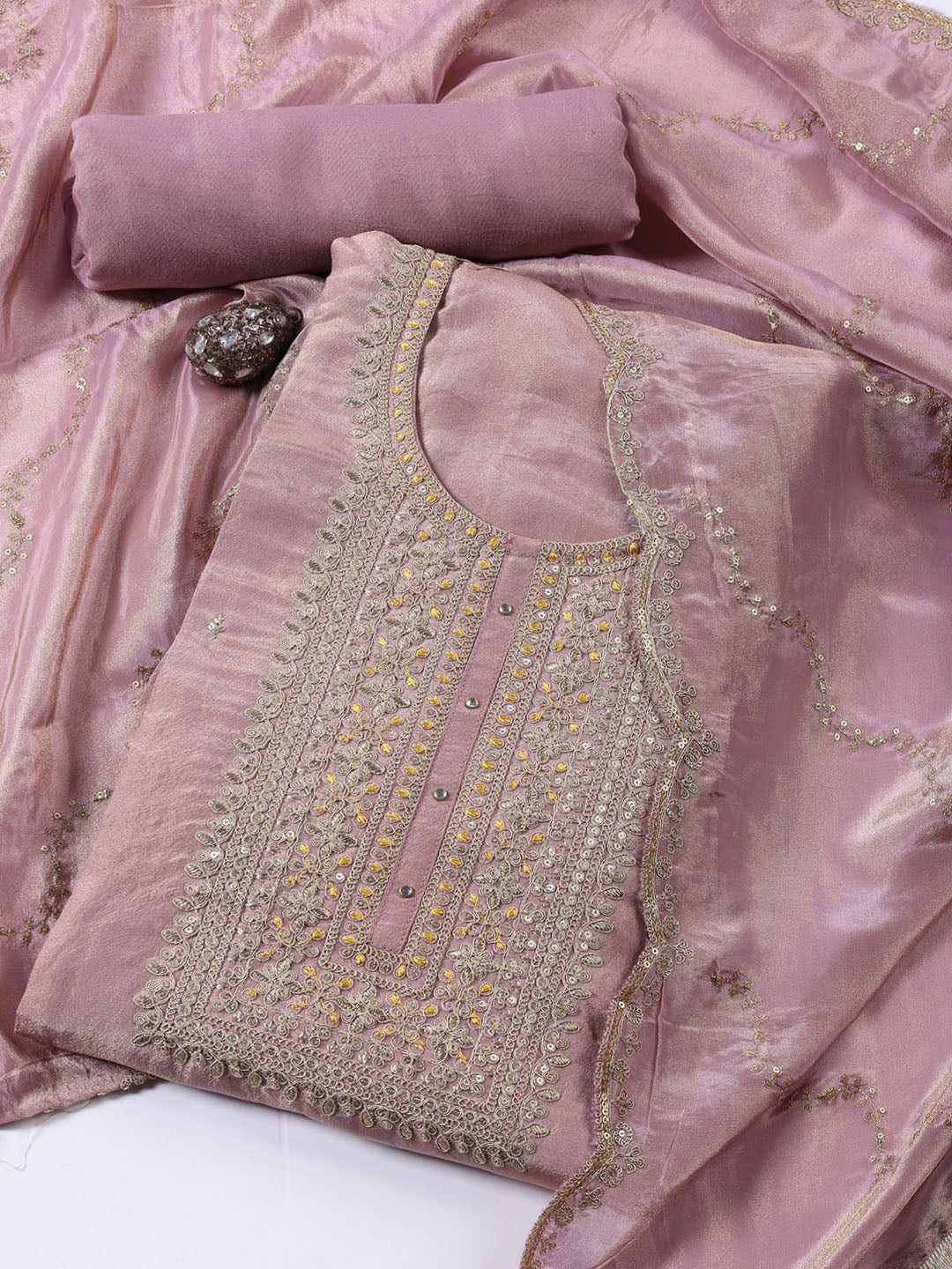 Neck Embroidered Tissue Unstitched Suit With Dupatta