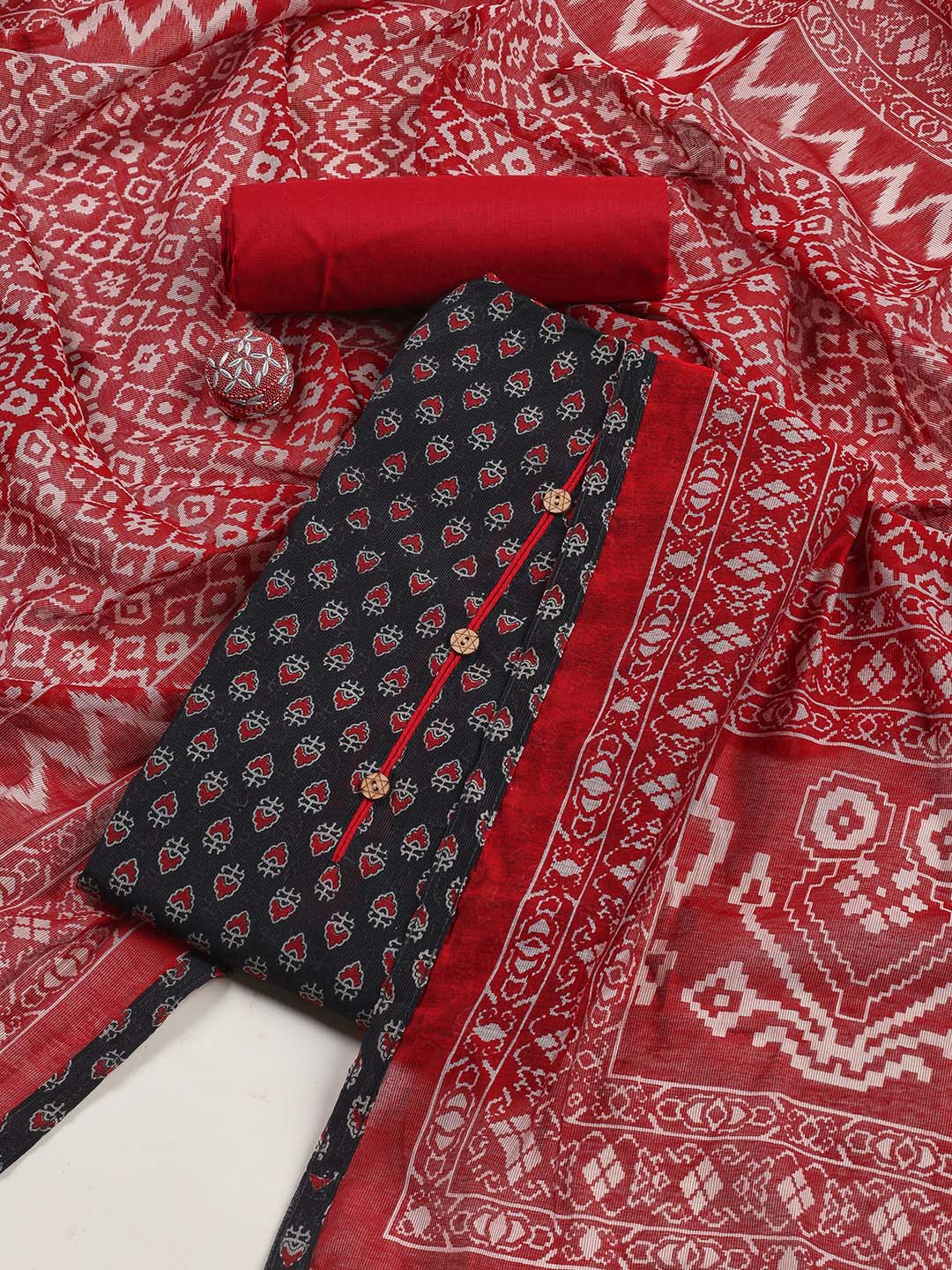 Printed Cotton Blend Unstitched Suit With Dupatta