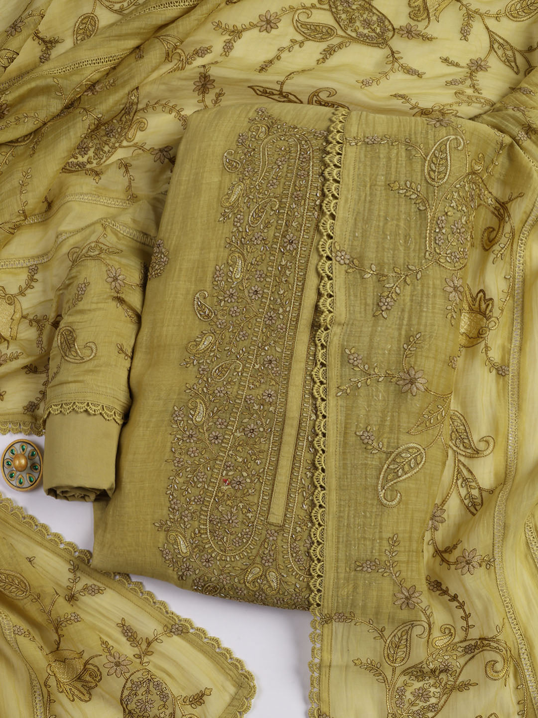 Embroidery Chanderi Unstitched Suit With Dupatta