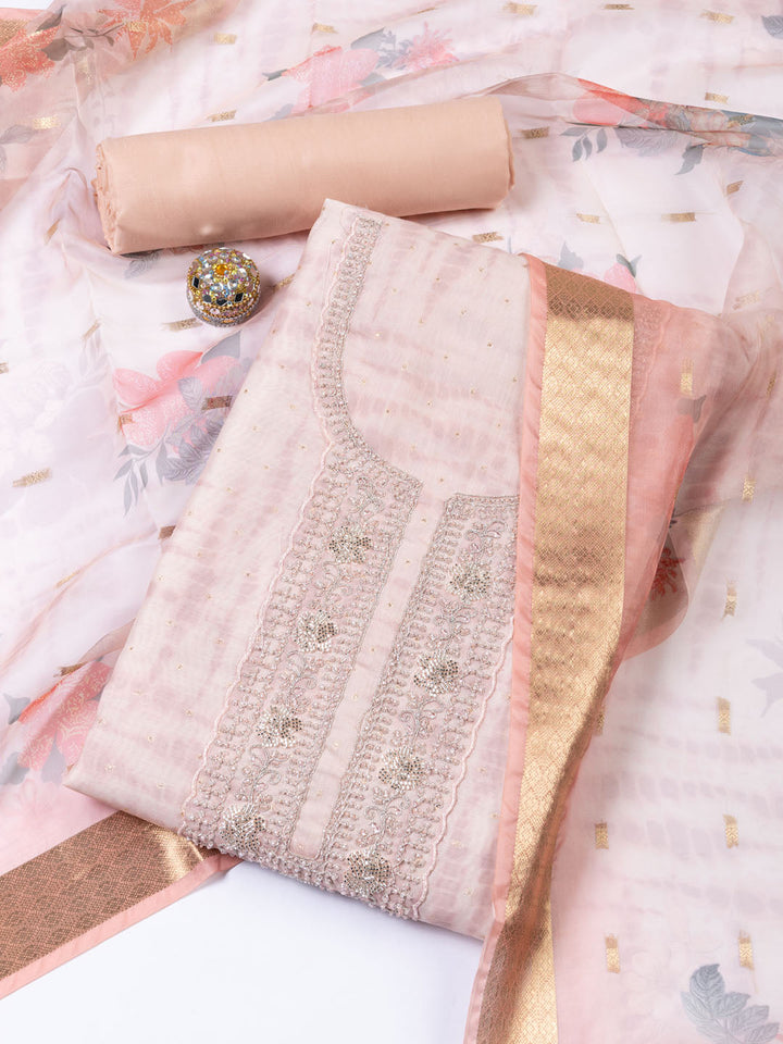 Embroidery Chanderi Unstitched Suit Piece With Dupatta