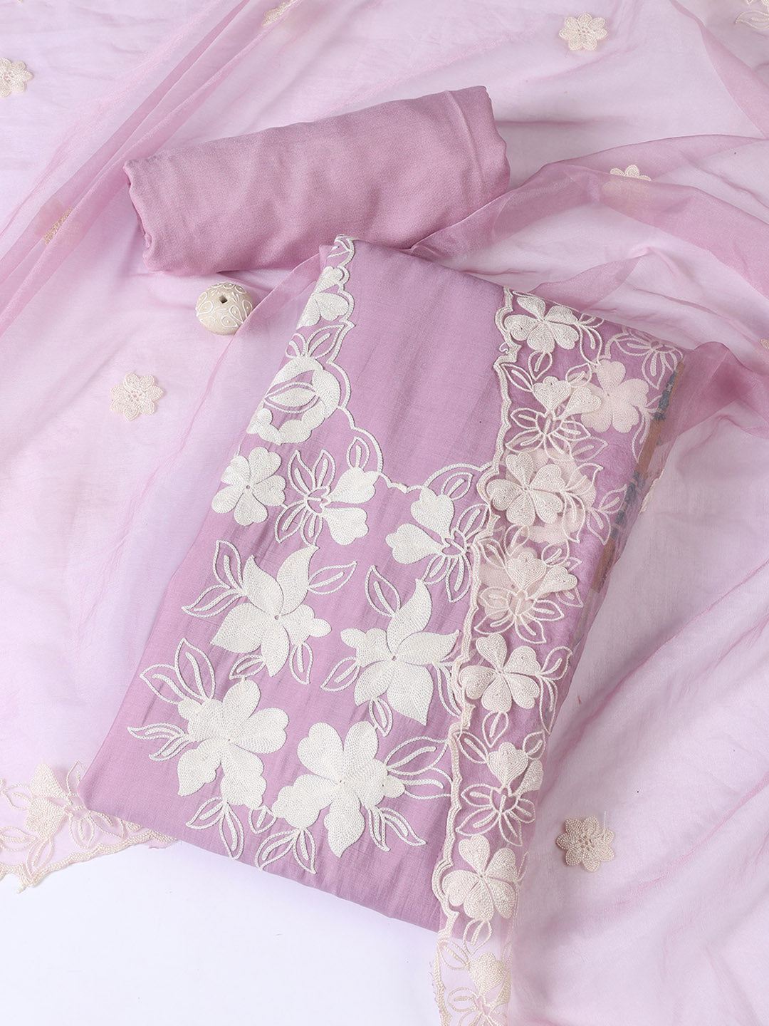 Neck Embroidery Chanderi Unstitched Suit With Dupatta