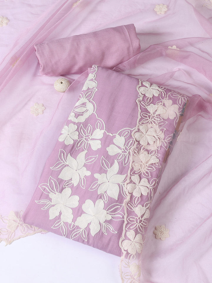 Neck Embroidery Chanderi Unstitched Suit With Dupatta