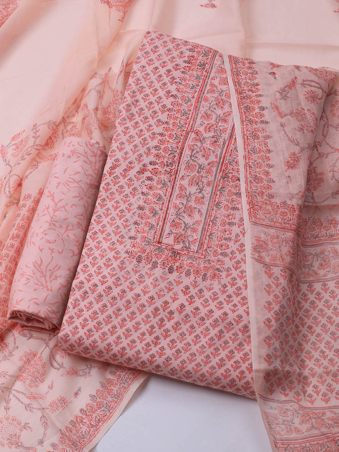 Printed Cotton Blend Unstitched Suit Piece With Dupatta