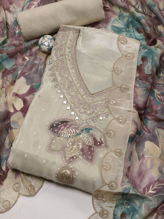 Neck Embroidered Tissue Unstitched Suit With Dupatta