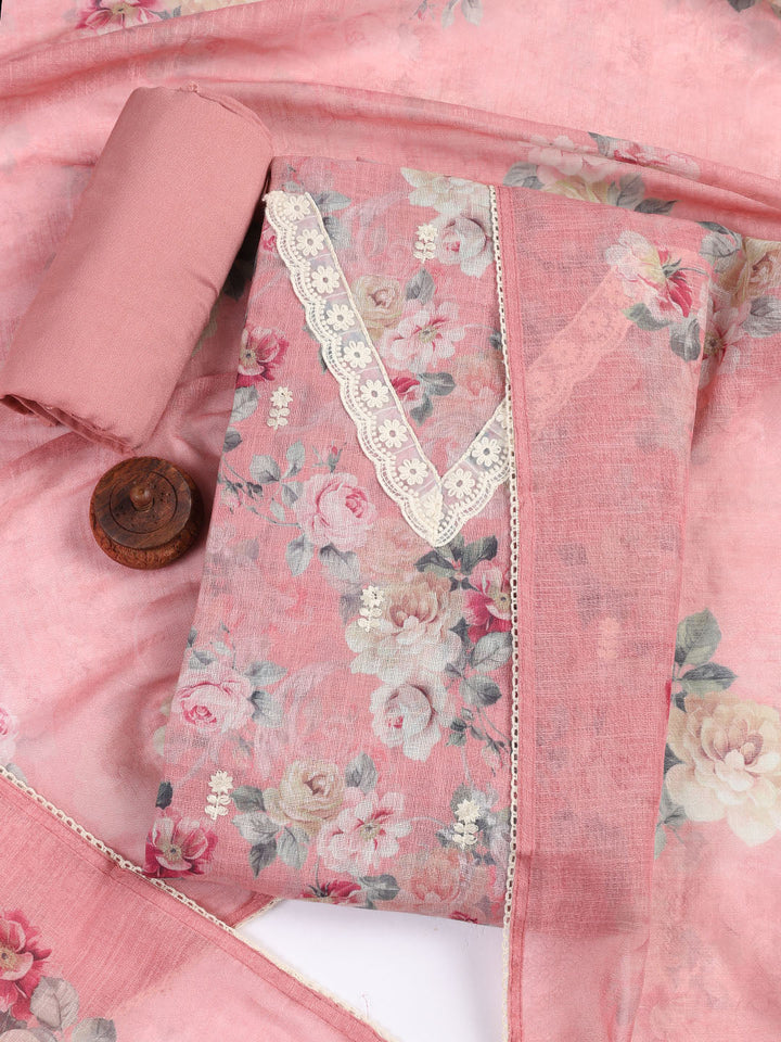 Printed Linen Unstitched Suit Piece With Dupatta