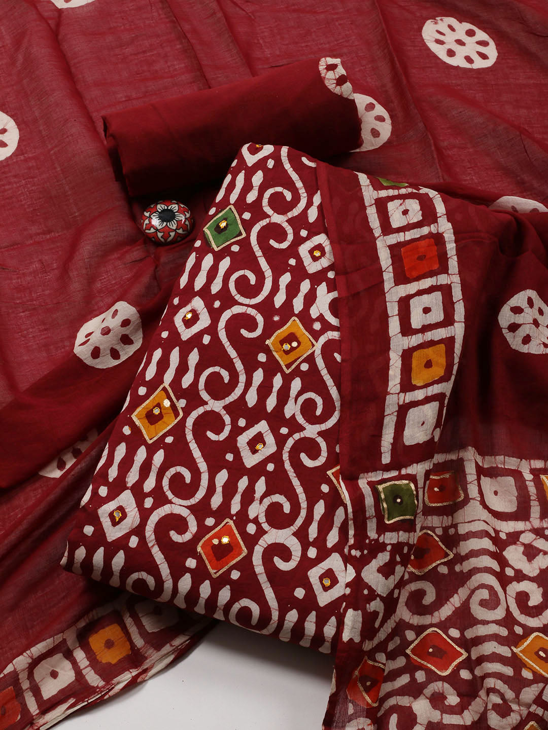 Printed Cotton Blend Unstitched Suit With Dupatta