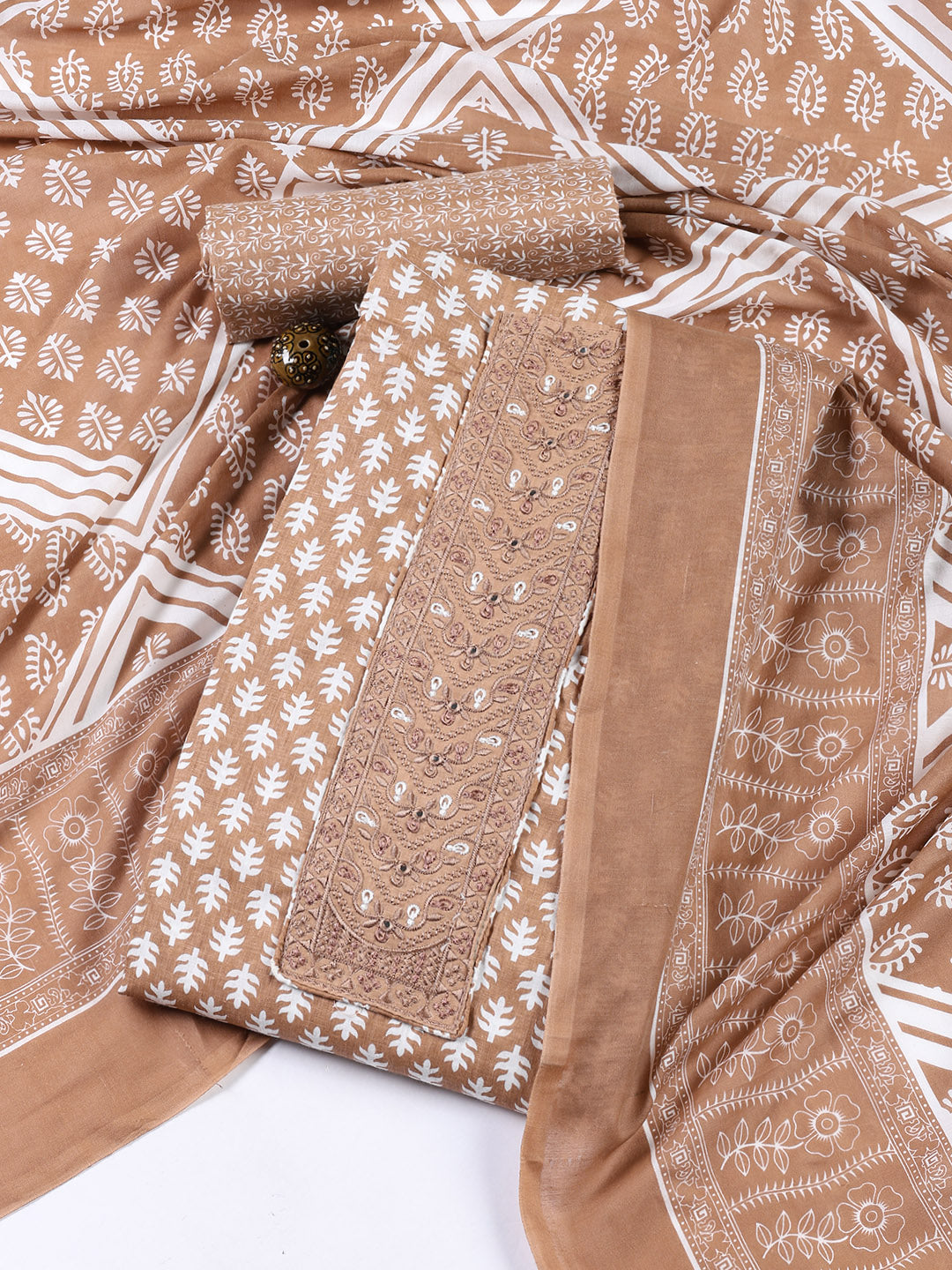 Neck Patti Cotton Blend Unstitched Suit With Dupatta