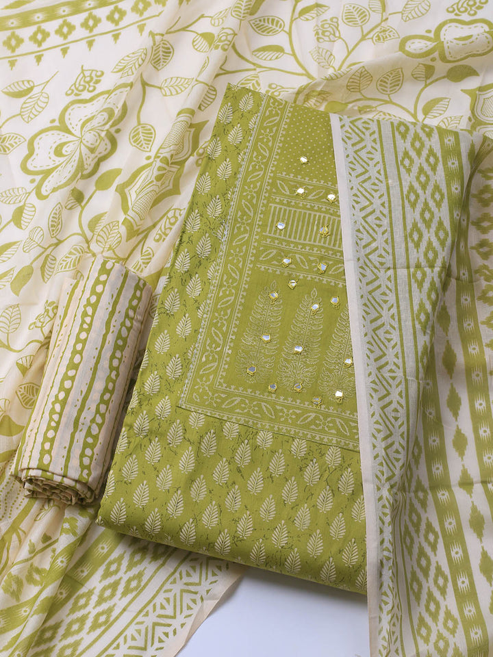 Printed Cotton Blend Unstitched Suit With Dupatta