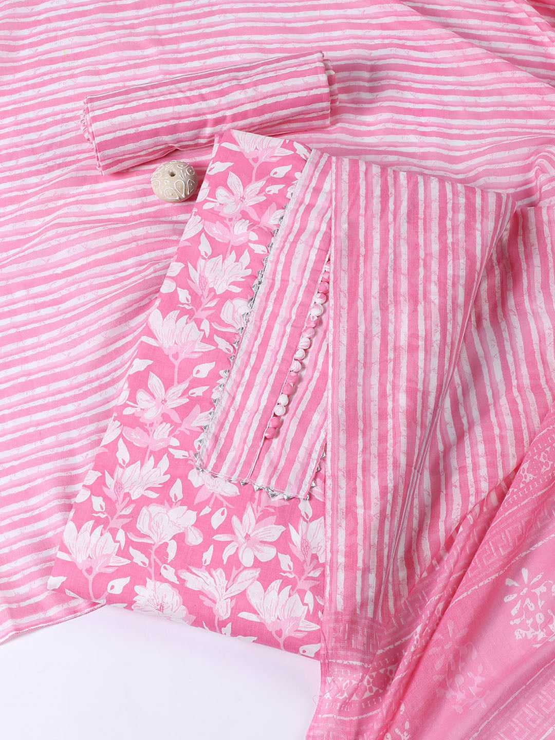 Neck Patti Cotton Blend Unstitched Suit With Dupatta