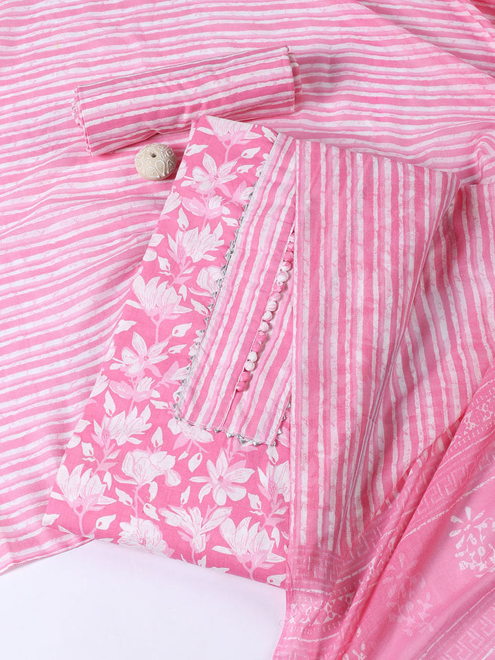 Neck Patti Cotton Blend Unstitched Suit With Dupatta