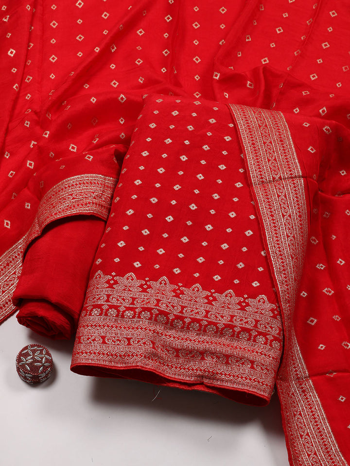 Woven Chanderi Unstitched Suit Piece With Dupatta