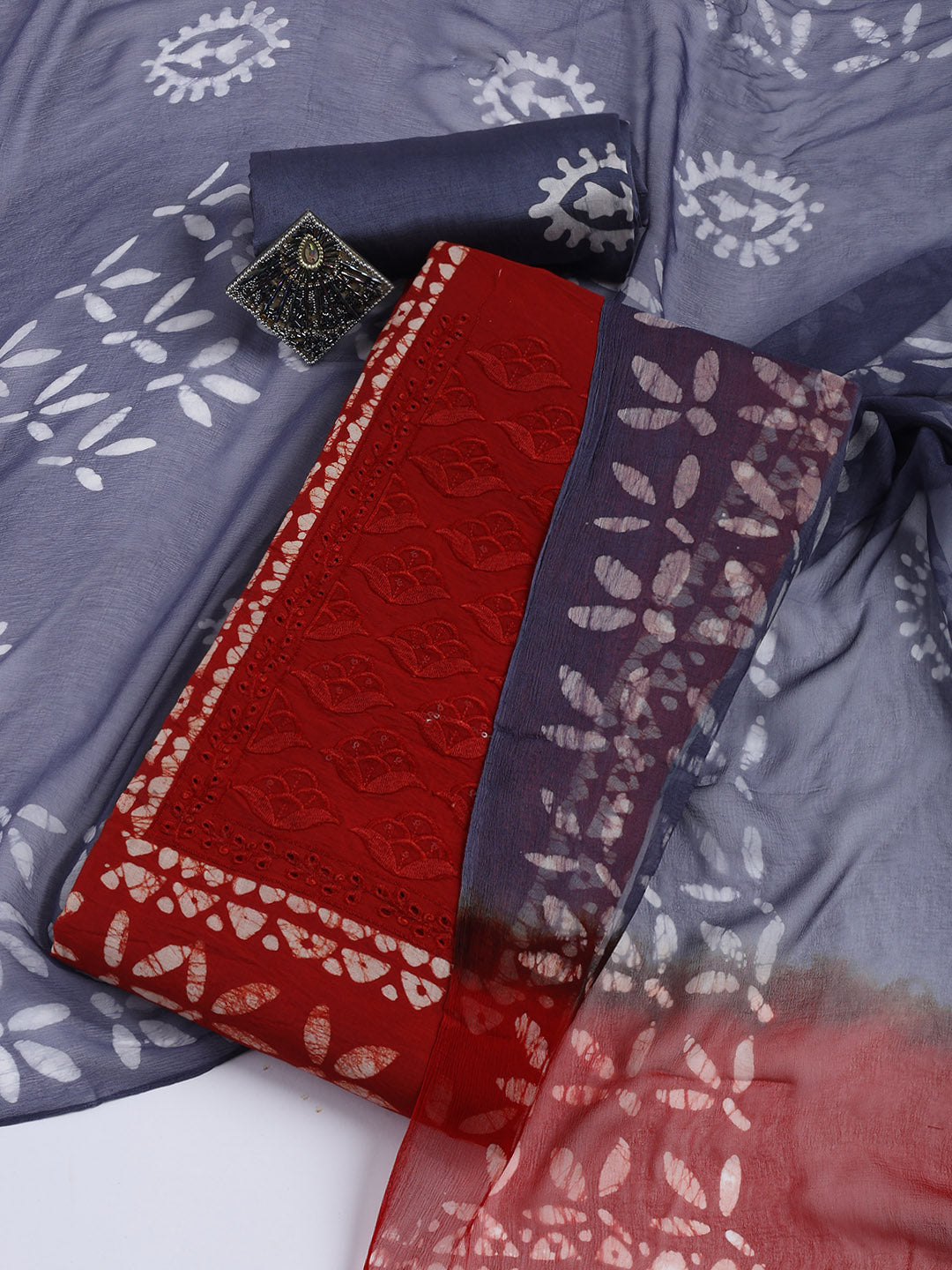 Printed Cotton Blend Unstitched Suit With Dupatta