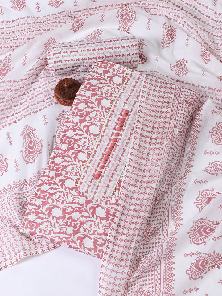 Printed Cotton Blend Unstitched Suit With Dupatta