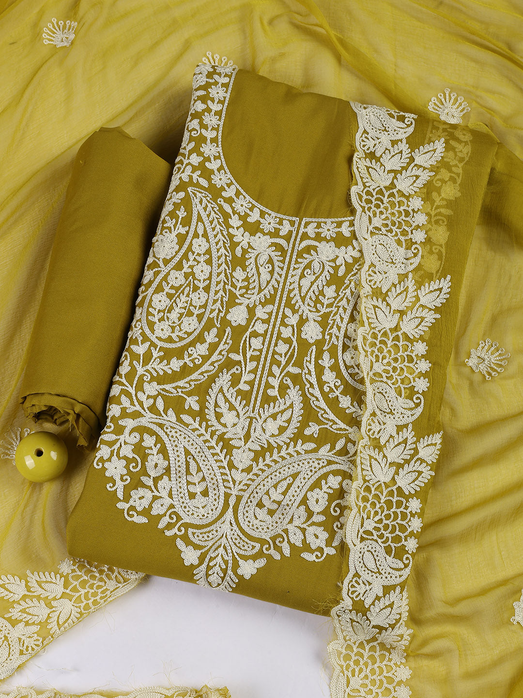 Cotton Blend Unstitched Suit Piece With Dupatta