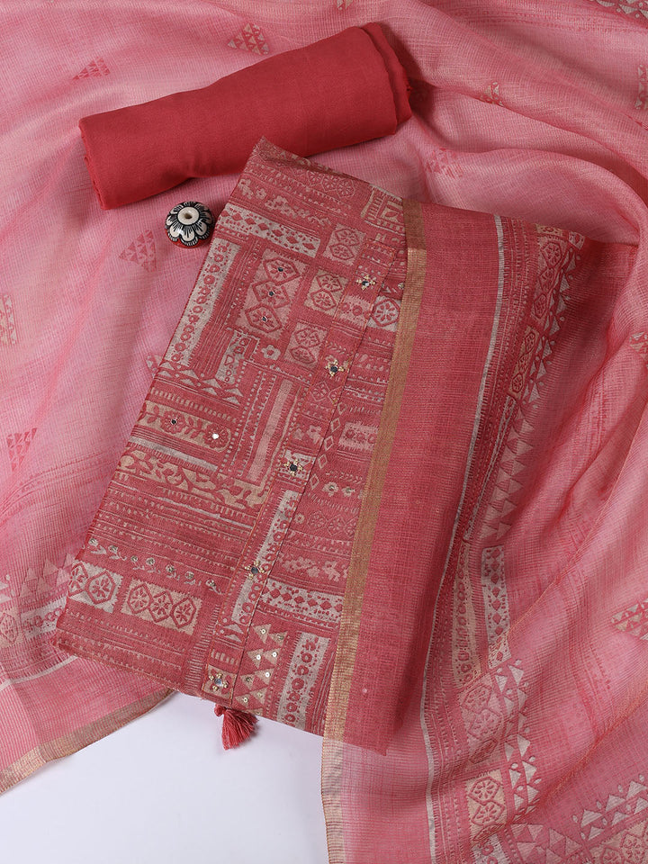 Neck Embroidered Tissue Unstitched Suit With Dupatta
