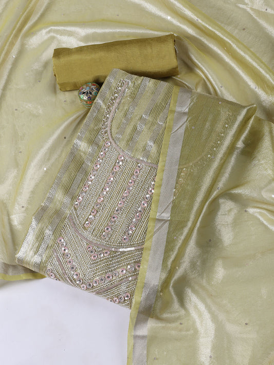 Neck Embroidered Tissue Unstitched Suit With Dupatta