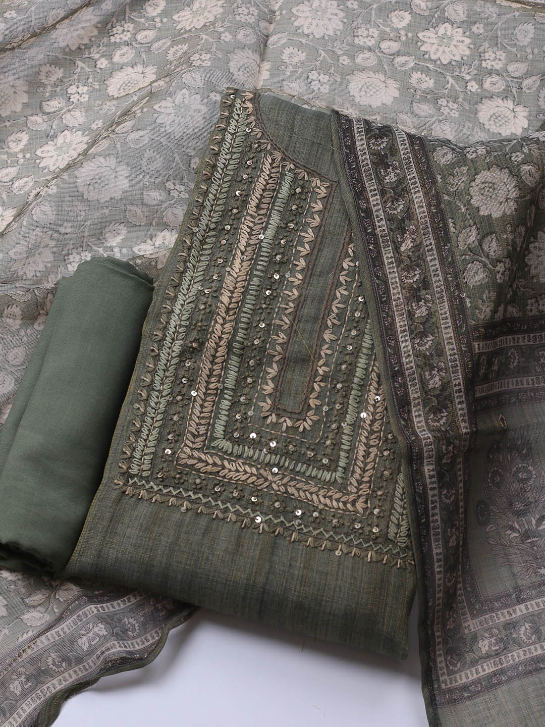 Embroidered Tissue Unstitched Suit Piece With Dupatta