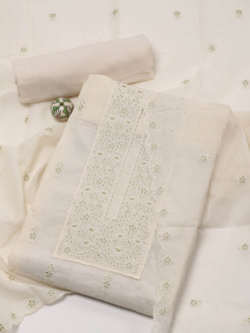 Neck Embroidered Cotton Unstitched Suit Piece With Dupatta