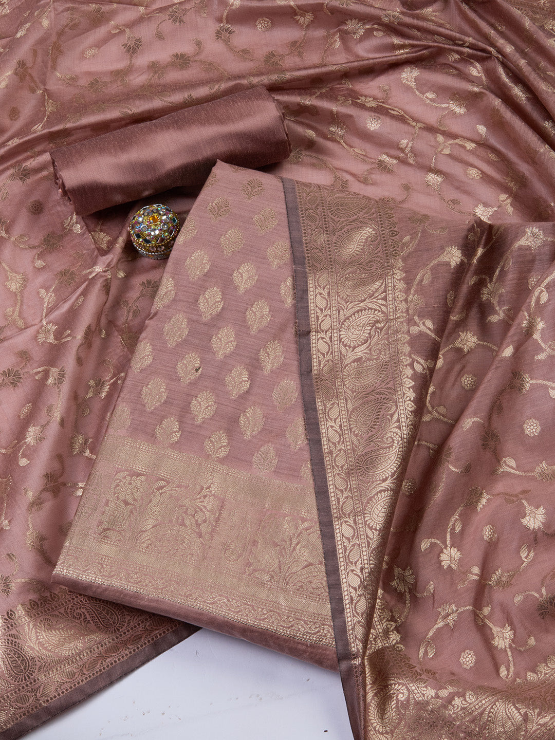 Woven Chanderi Unstitched Suit With Dupatta